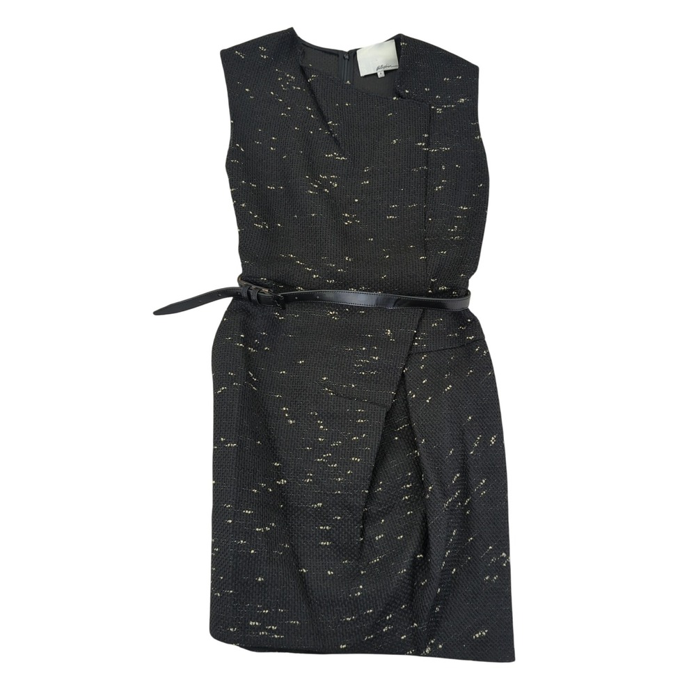 3.1 Phillip Lim Black Tweed Textured‎ Sheath Dress with Belt Size 4 Winter